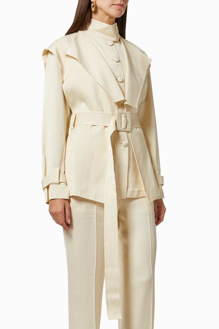 

Shawl Style Belted Jacket, White