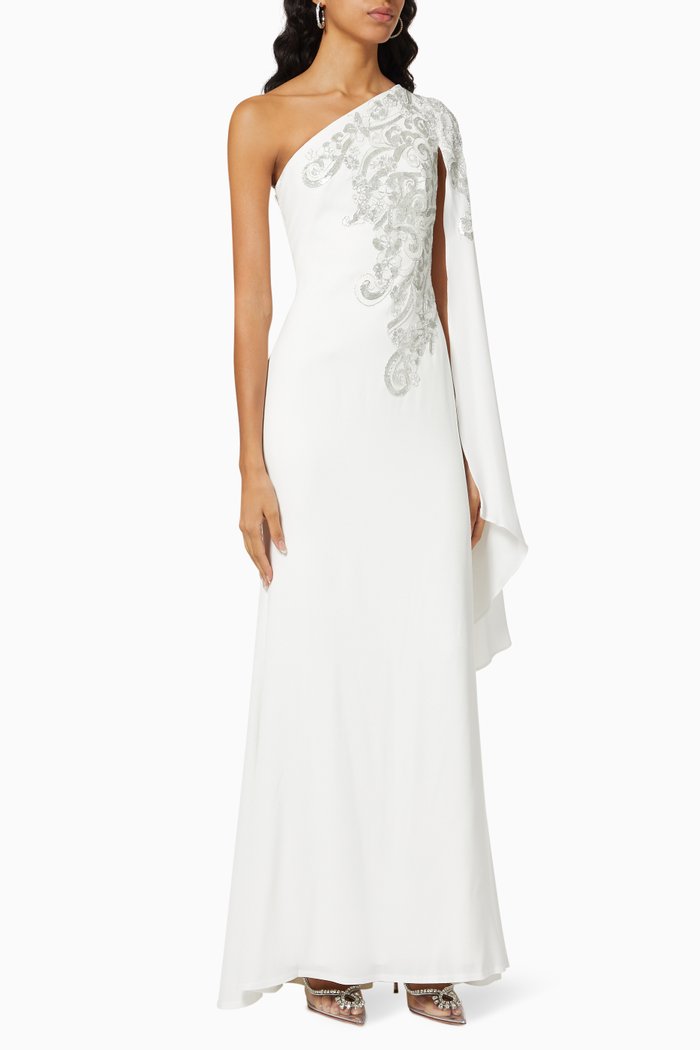 

One Shoulder Sequin Gown, Neutral