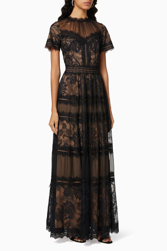 

Tiered Gown in Lace, Black