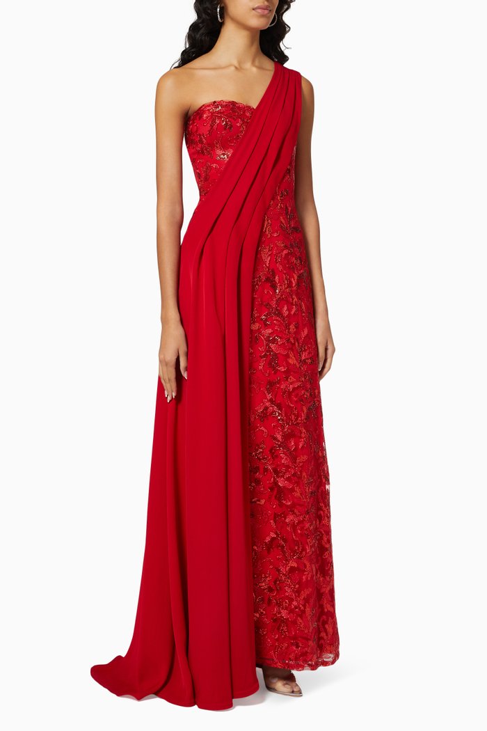 

Draped Gown in Sequin Lace, Red