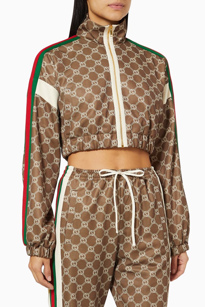 

Cropped Zip-up Jacket in Interlocking G Technical Jersey, Brown