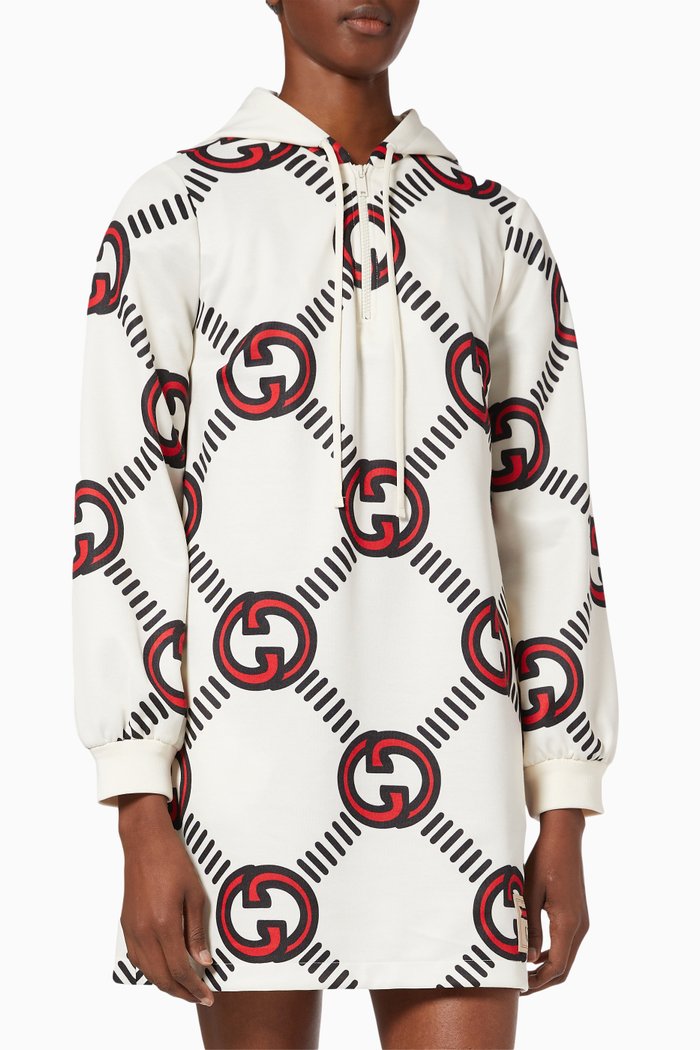 

Interlocking G Hoodie Dress in Technical Jersey, Neutral