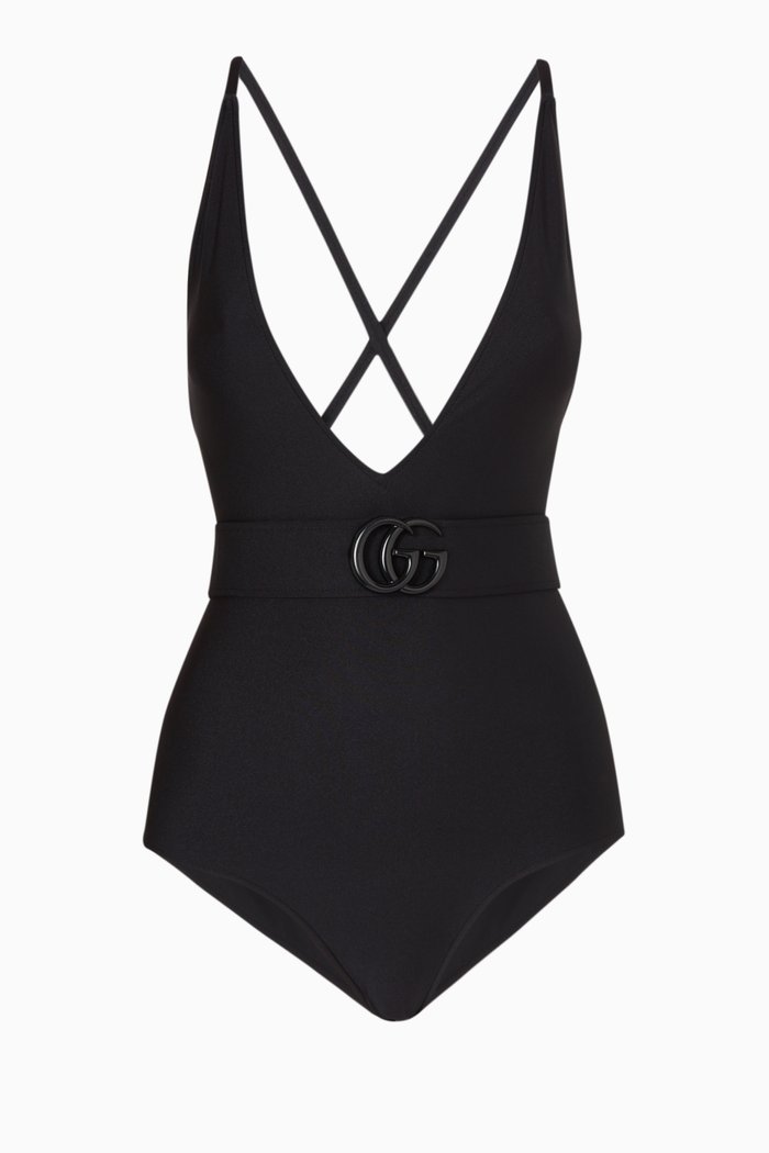 

Swimsuit with Double G in Sparkling Jersey, Black