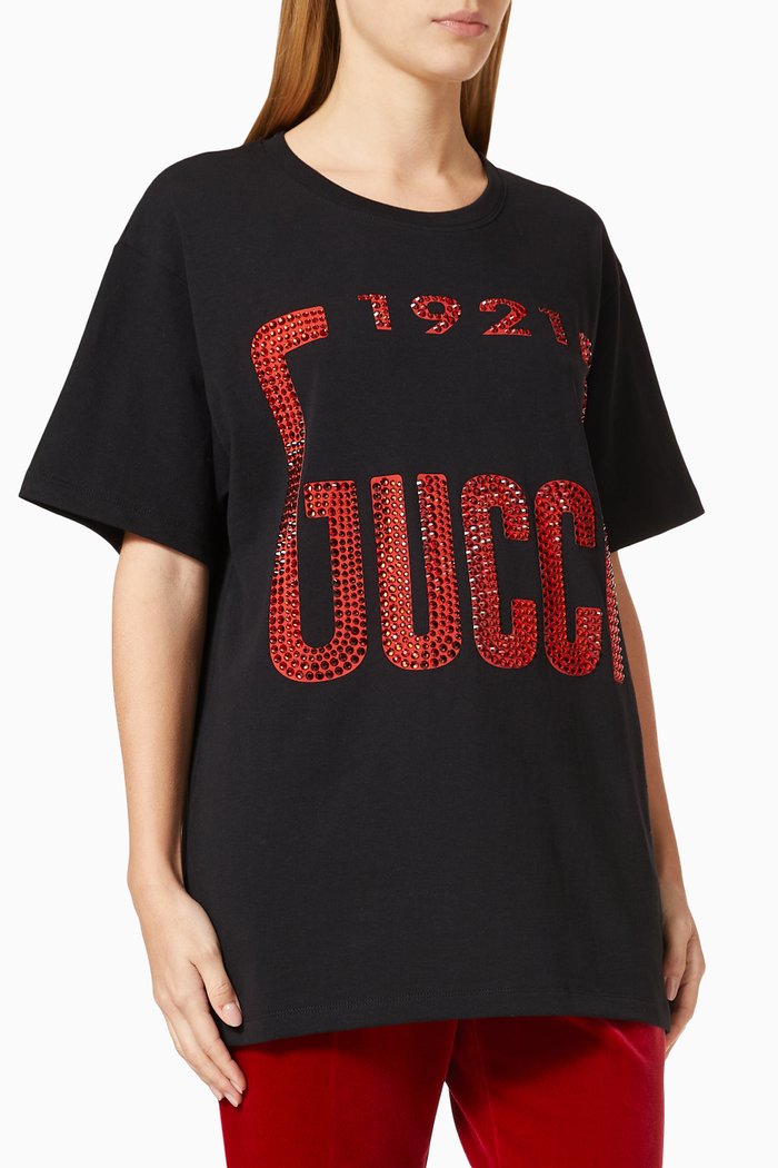 

Crystal '1921 Gucci' T-shirt in Heavy Cotton Jersey, Black