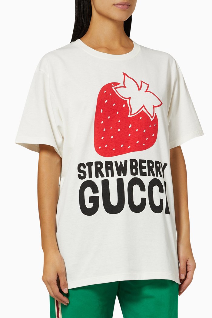 

'Strawberry Gucci' T-shirt in Cotton Jersey, White