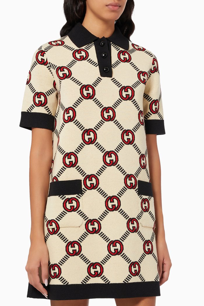 Reversible Polo Dress in Interlocking G Jacquard, White