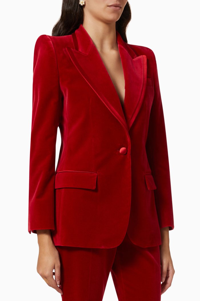 

Single-breasted Jacket in Stretch Velvet, Red