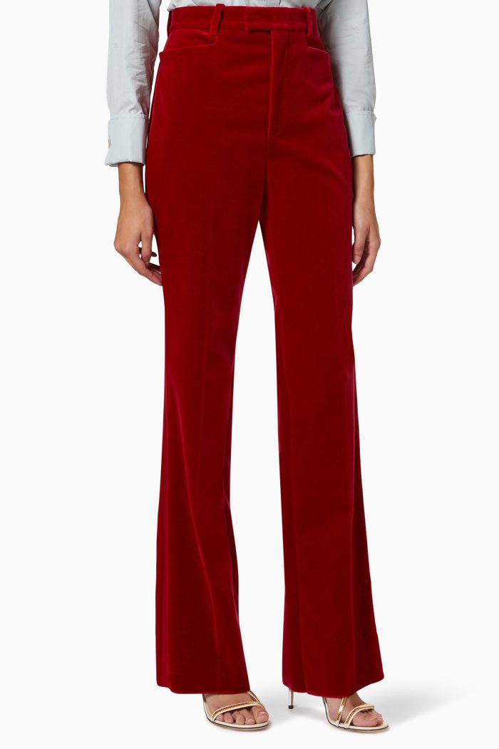 

Flared Pants in Stretch Velvet, Red