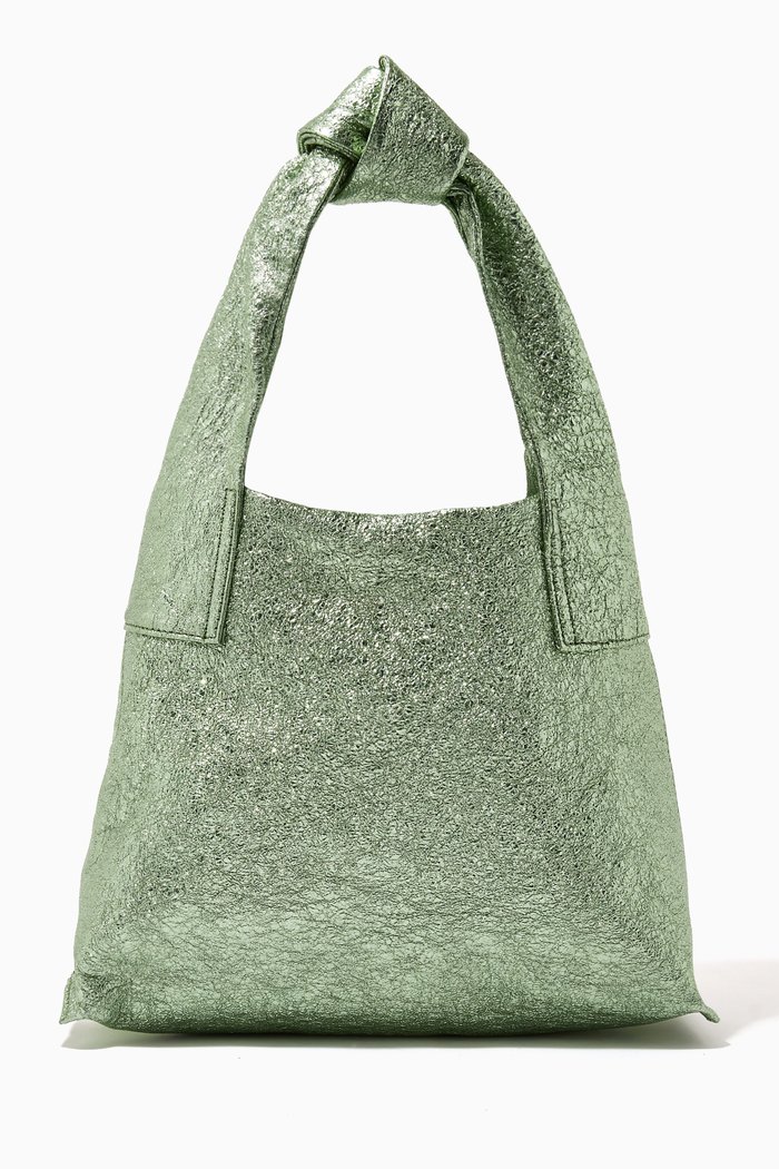 

Simple Mini Tote Bag in Metallic Crinkle Nappa, Green