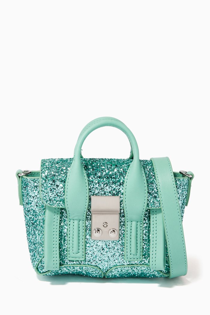 

Pashli Nano Satchel Bag in Glitter Leather, Green
