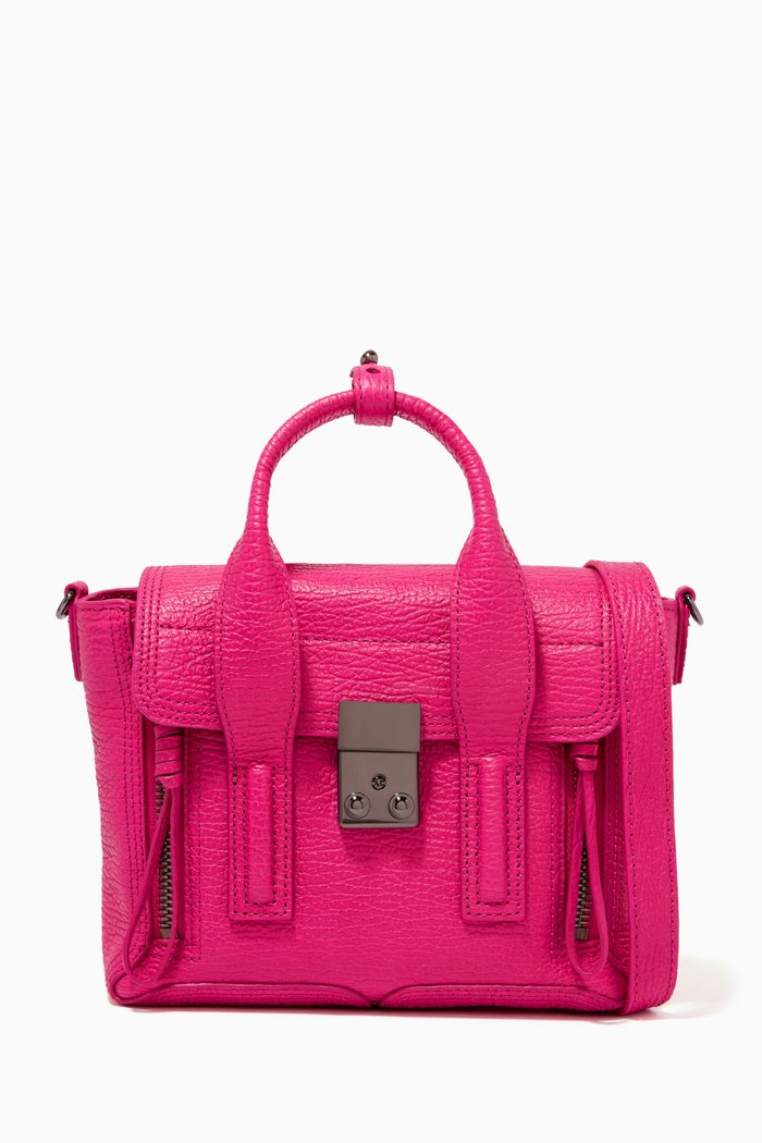 

Pashli Mini Satchel Bag in Shark Embossed Leather, Pink