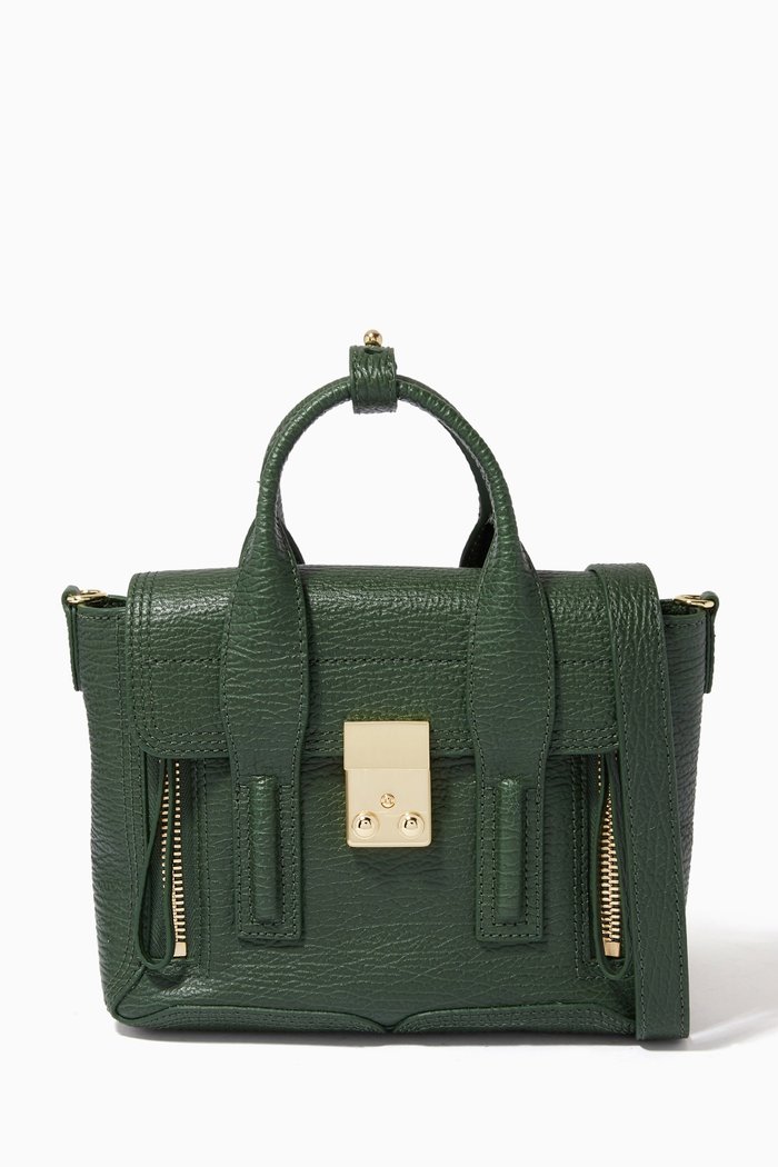 

Pashli Mini Satchel Bag in Shark Embossed Leather, Brown