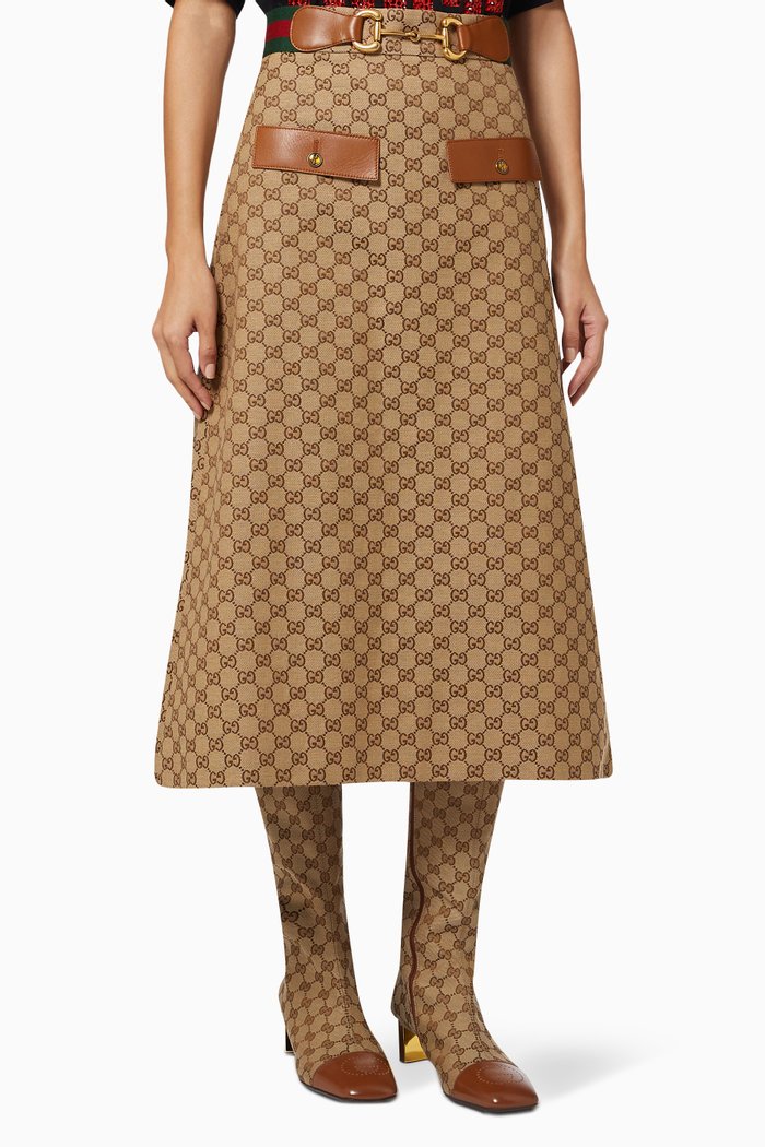 

Midi Skirt in GG Canvas, Neutral