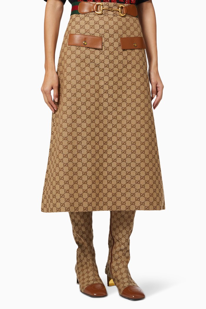 

GG Midi Skirt in Canvas, Brown