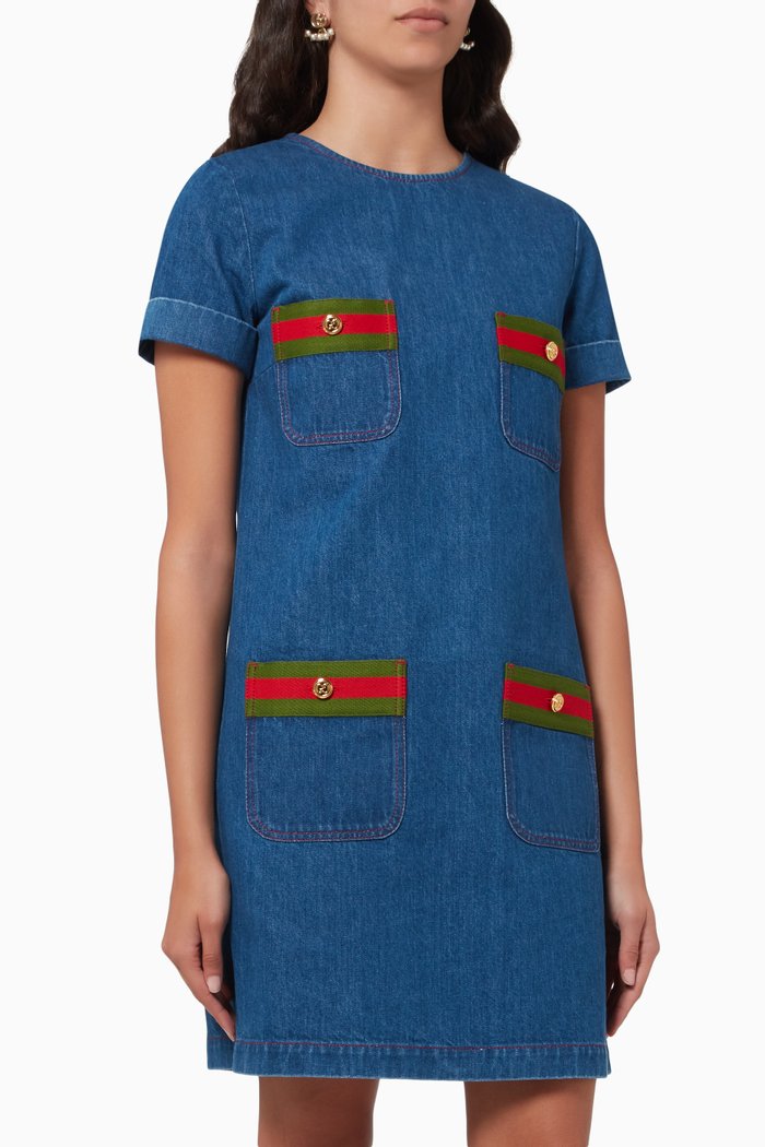 

Web Trims Dress in Cotton Denim, Blue