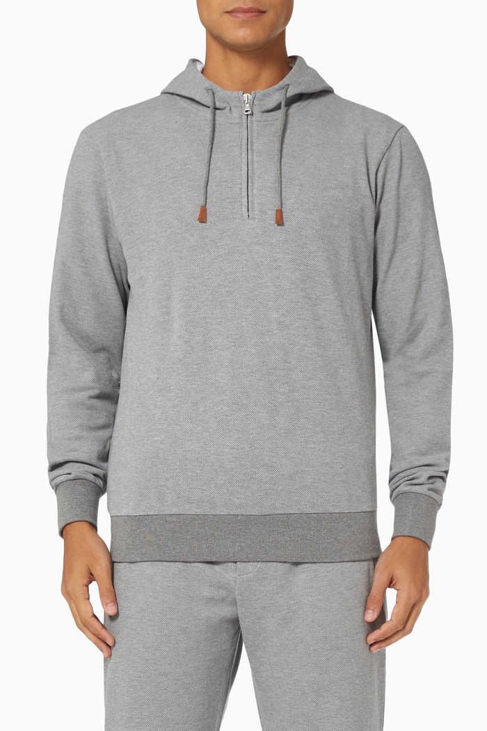 

Half Zip Hoodie in Cotton, Grey