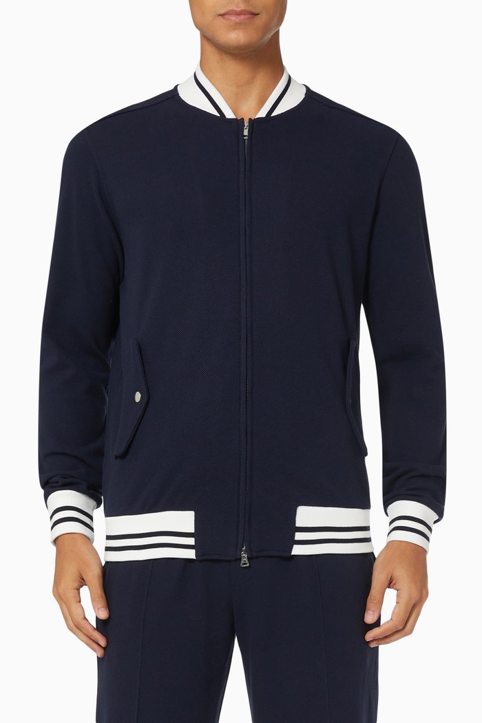 

Stripe Bomber Jacket in Cotton, Blue
