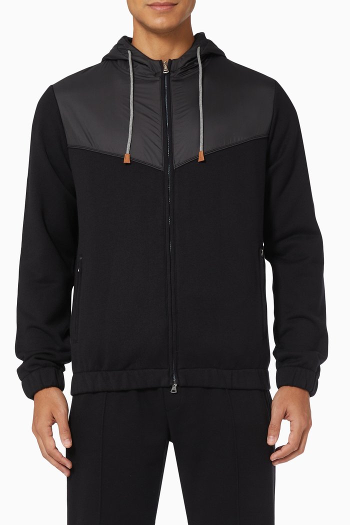 

Bi-material Hoodie in Cotton, Black