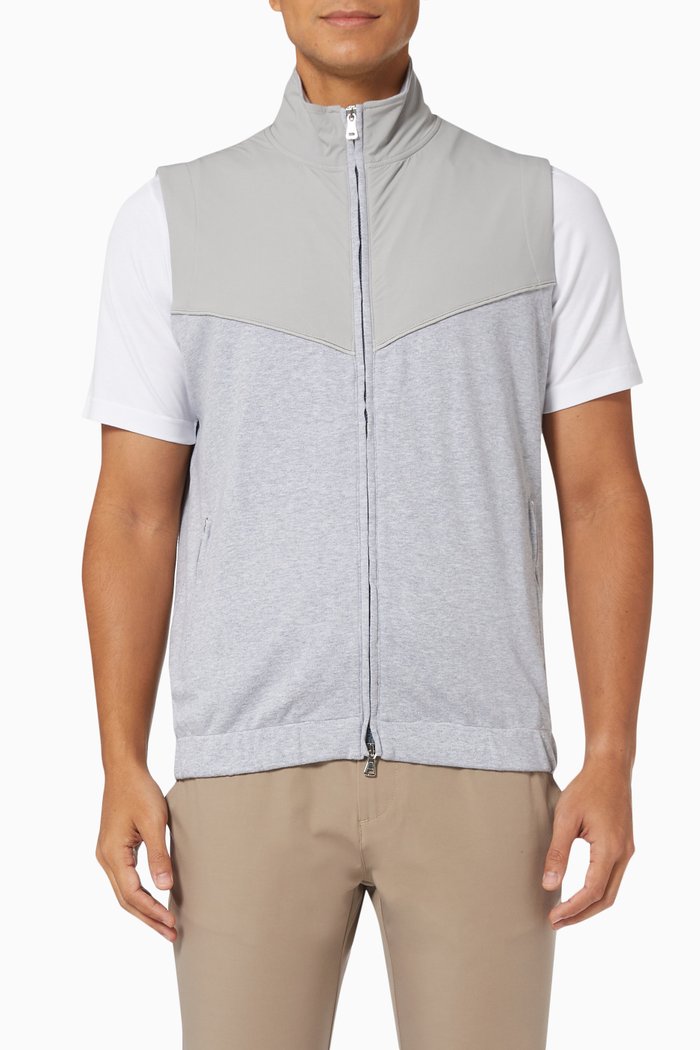 Bi-material Vest in Cotton, Grey