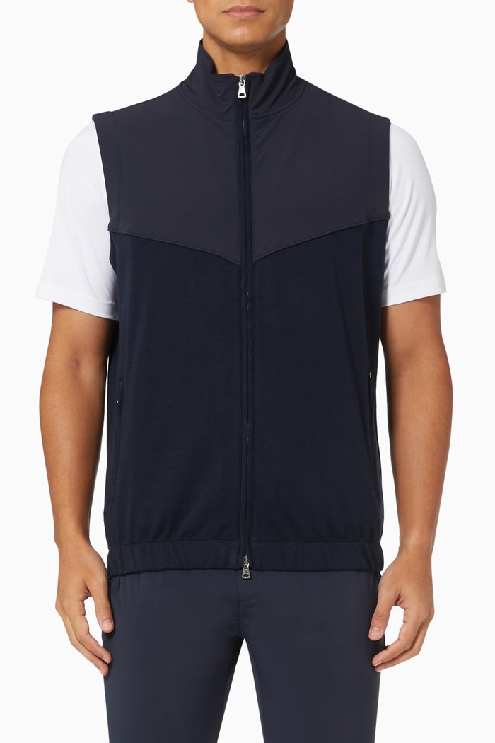 

Bi-material Vest in Cotton, Blue