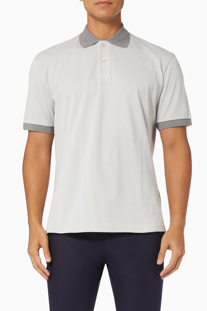 Short Sleeve Polo in Cotton Pique, Neutral