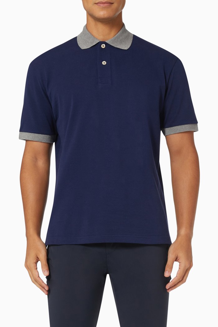 

Short Sleeve Polo in Cotton Pique, Blue
