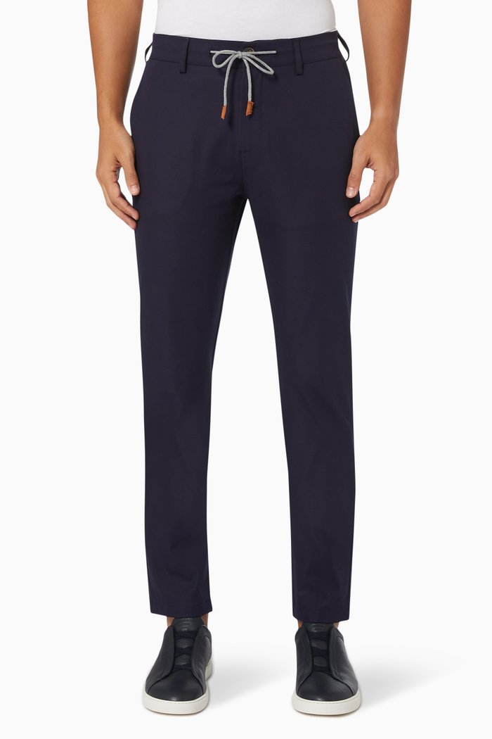 

Drawstring Trousers in Cotton, Blue