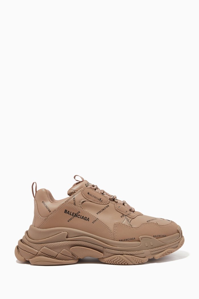 

Triple S Allover Logo Sneakers in Double Foam & Mesh, Neutral