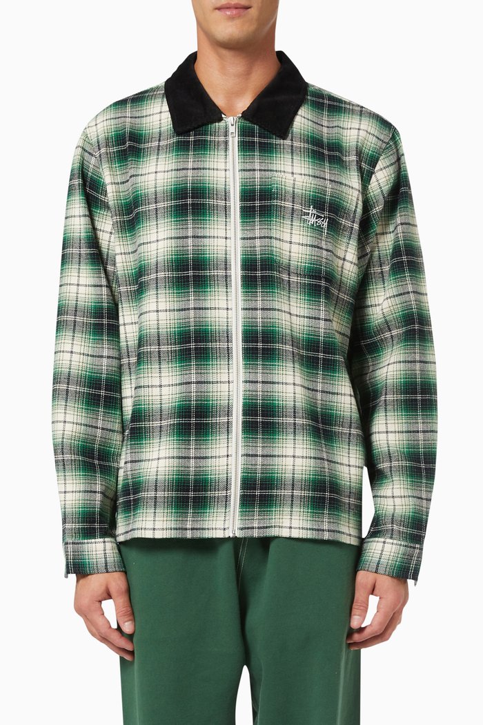 

Frank Plaid Zip Shirt in Cotton, Black
