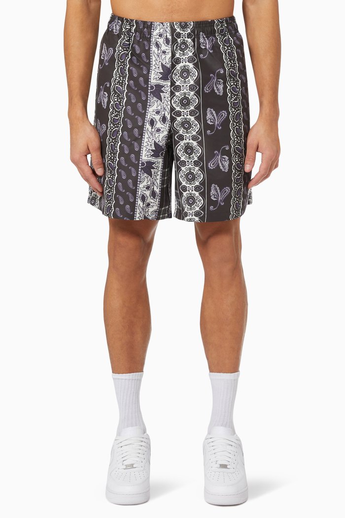 

Paisley Plaid Water Shorts in Nylon Mesh, Black