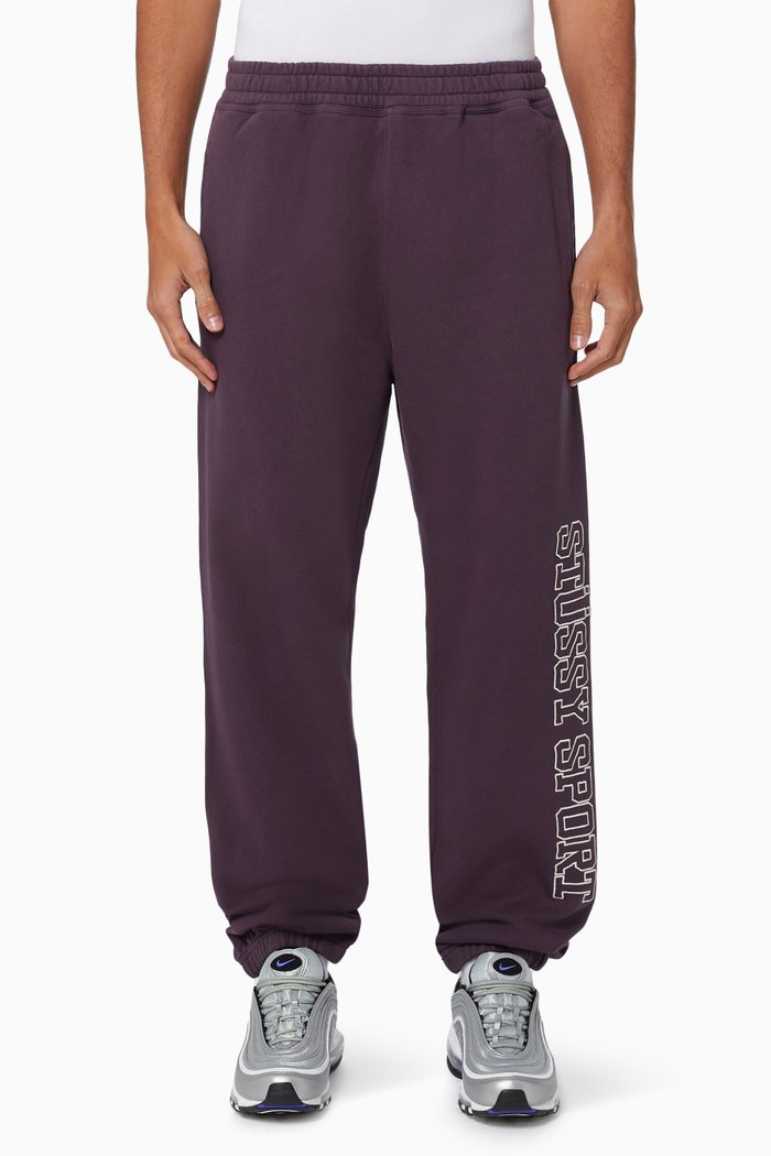 

Sport Embroidered Sweatpants in Cotton Fleece, Purple
