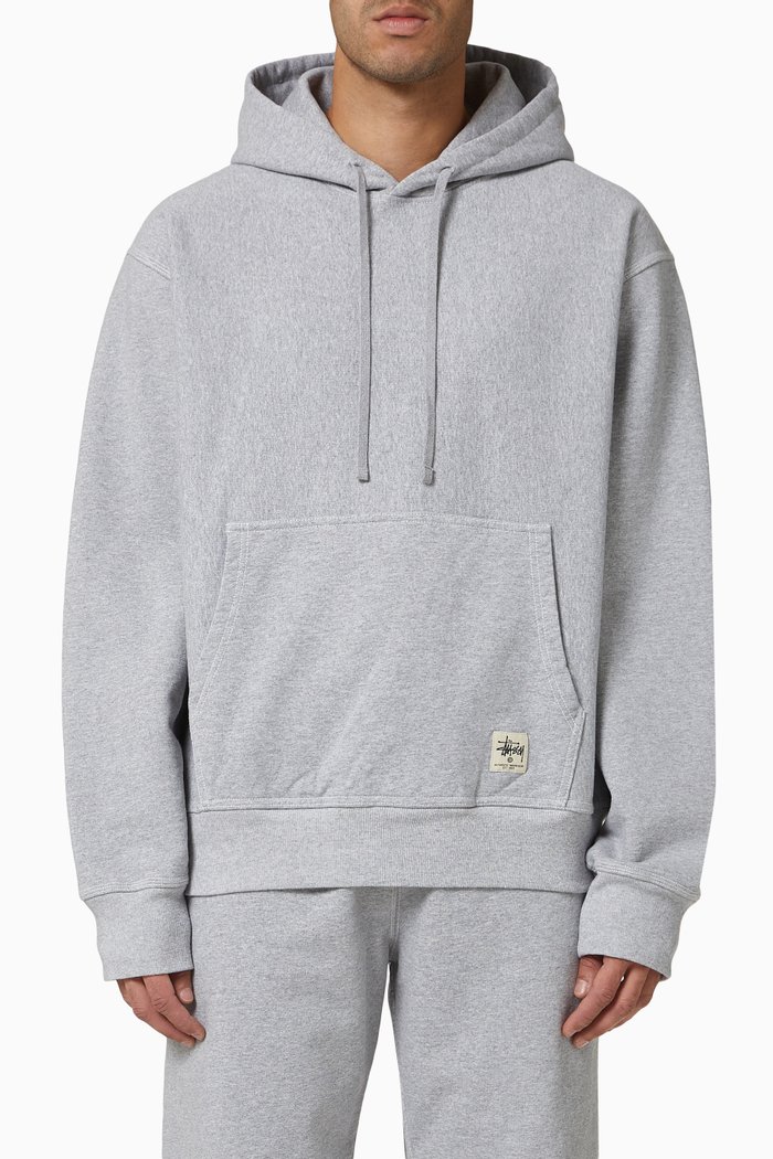

Contrast Stich Hoodie in Cotton Fleece, Grey