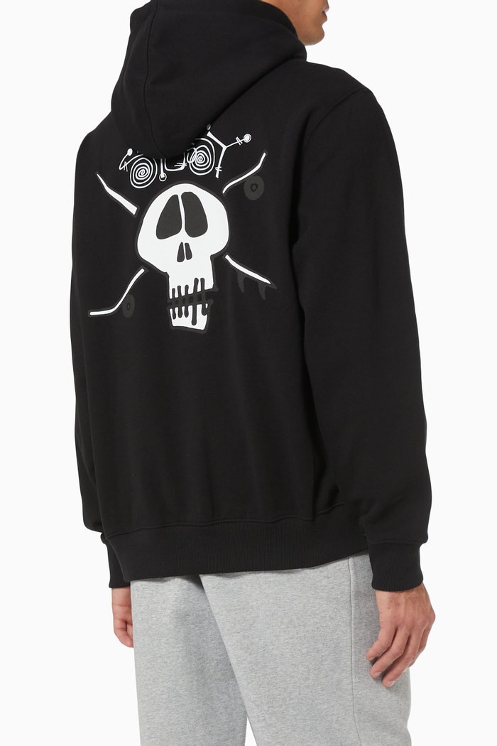Surf Skate Skull Hoodie in Cotton Fleece, Black