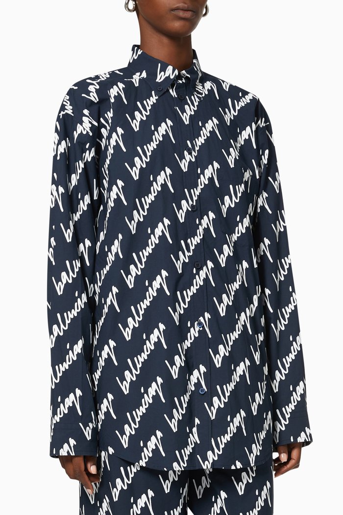 

Scribble Shirt in Cotton Poplin, Blue