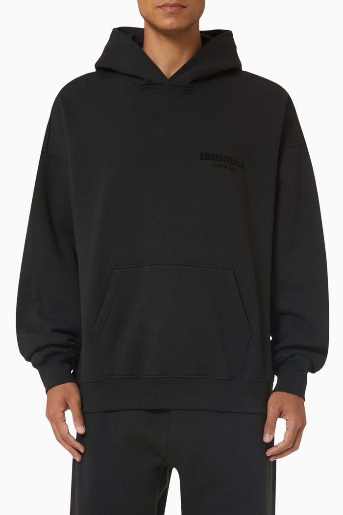 

Pullover Hoodie in Cotton Blend, Black