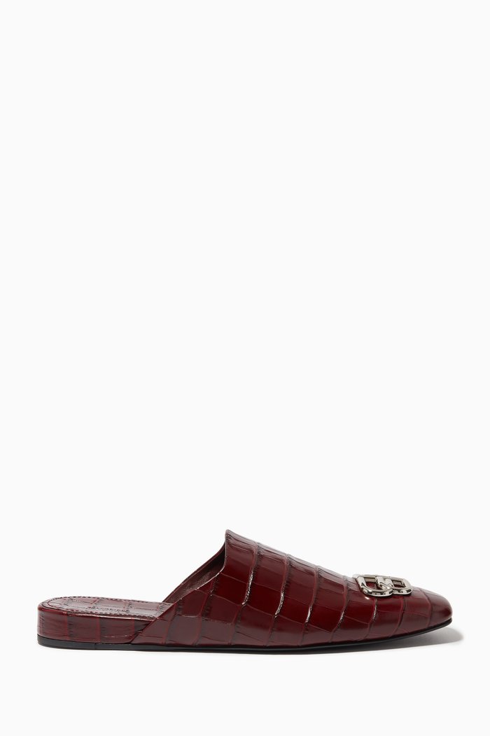 Cosy BB Mule Slides in Croc-embossed Leather, Red