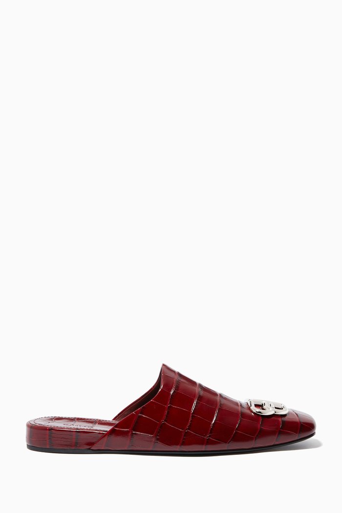 Cozy BB Mules in Crocodile Embossed Calfskin, Red