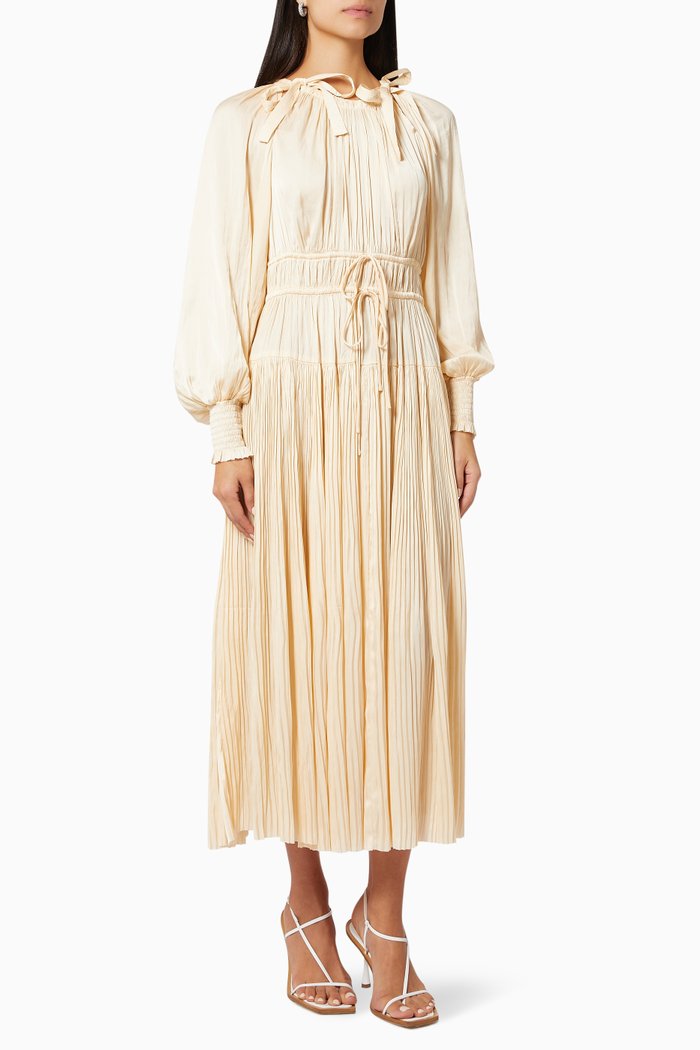 

Lila Dress in Plisse Satin, Neutral