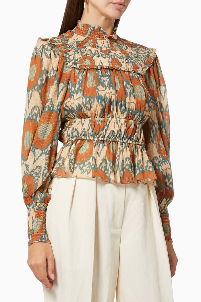 Noor Blouse in Lurex Stripe Cotton Viscose, Neutral