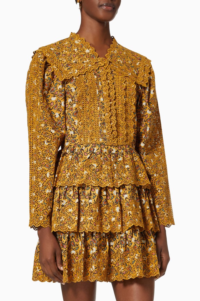 Aster Mini Dress in Cotton Poplin, Yellow