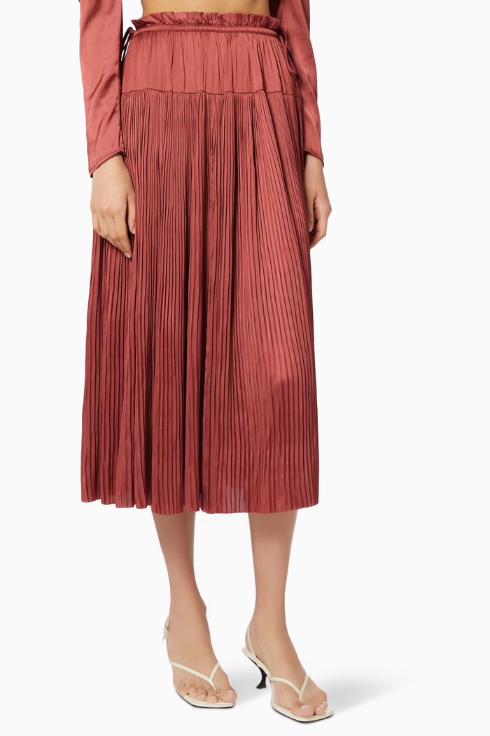 

Wren Skirt in Plissé Satin, Pink