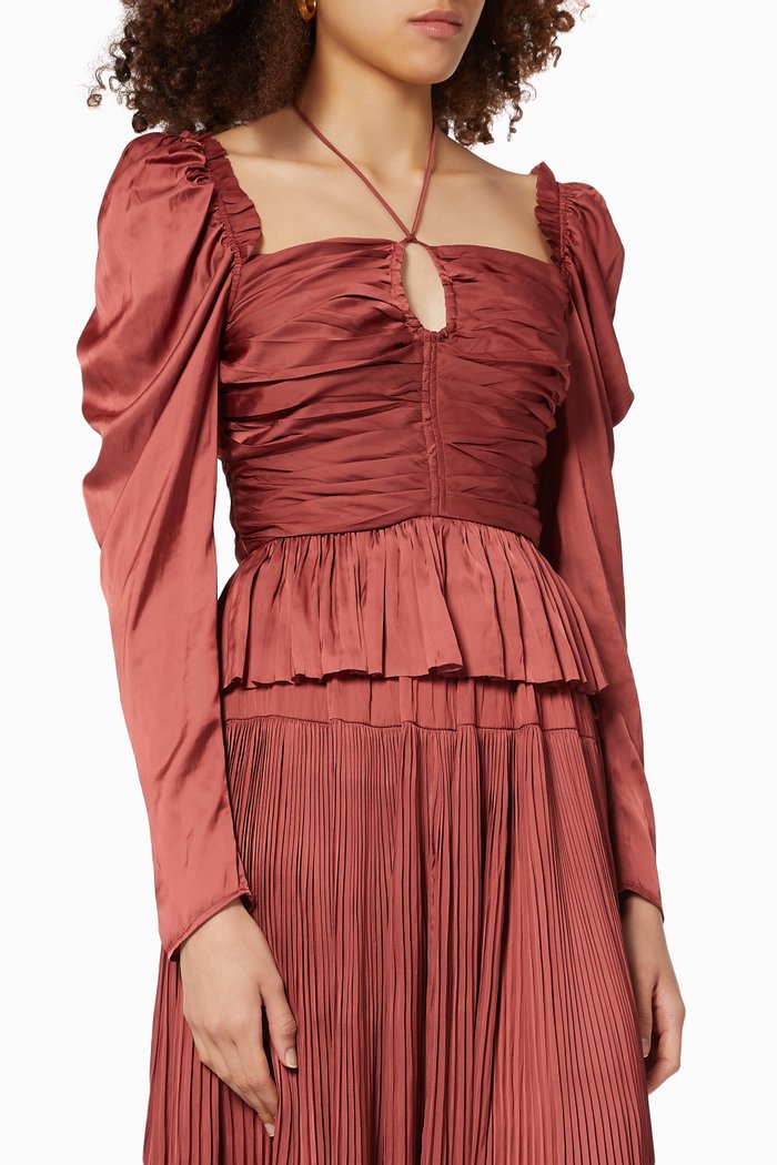 Mirelle Blouse in Plissé Satin, Pink