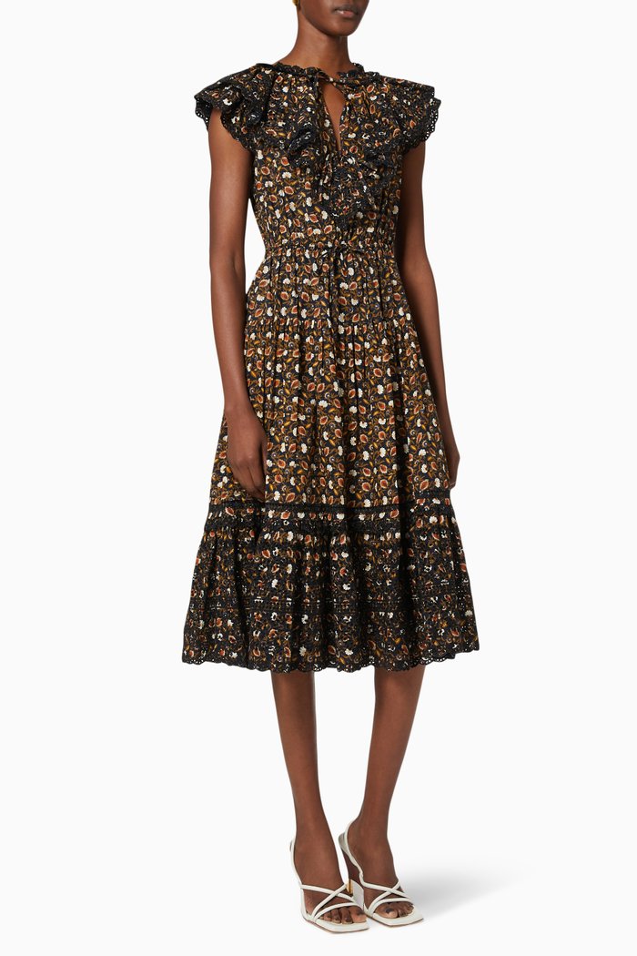 

Yvette Midi Dress in Cotton Poplin, Black