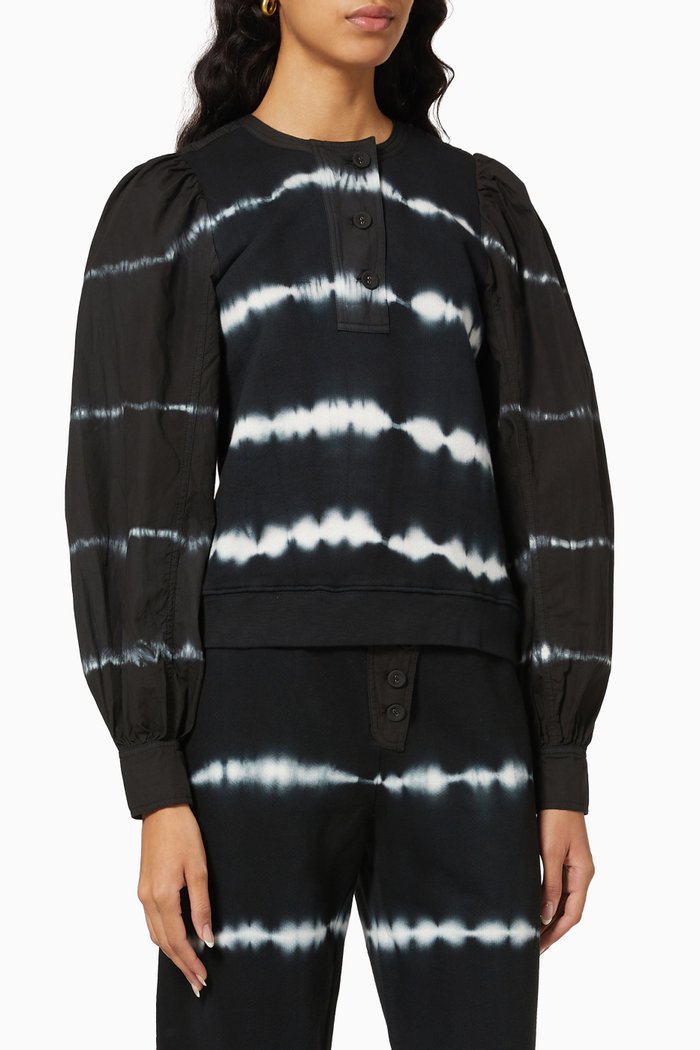 

Kyra Sweatshirt in Striped Cotton Fleece, Black