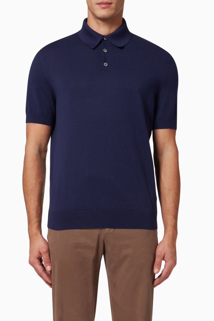 

Short Sleeve Polo Shirt in Premium Cotton Knit, Blue