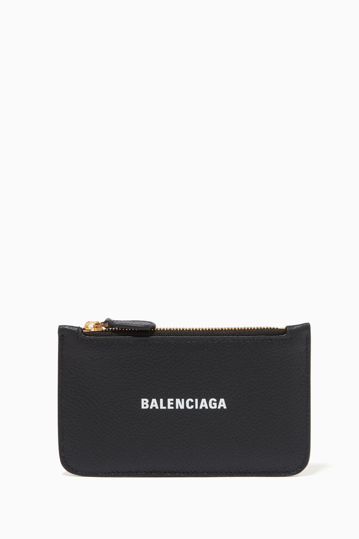 Cash Large Long Coin & Card Holder in Grained Calfskin, Black