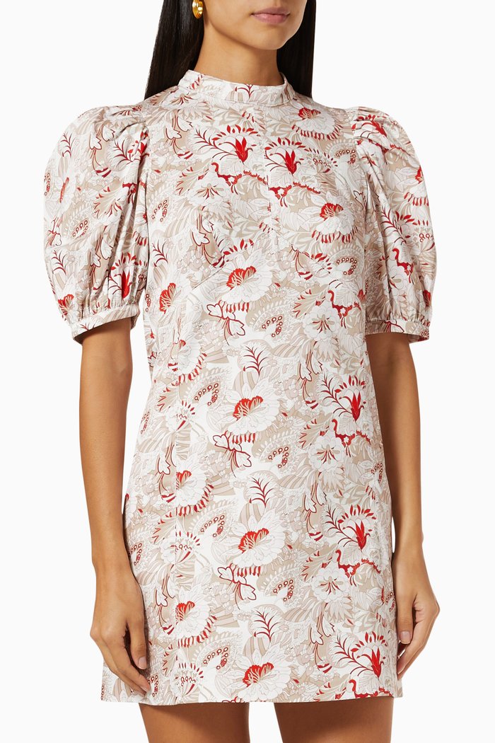 

Naddia Puff Sleeve Mini Dress in Retro Flood Stretch Cotton, Pink
