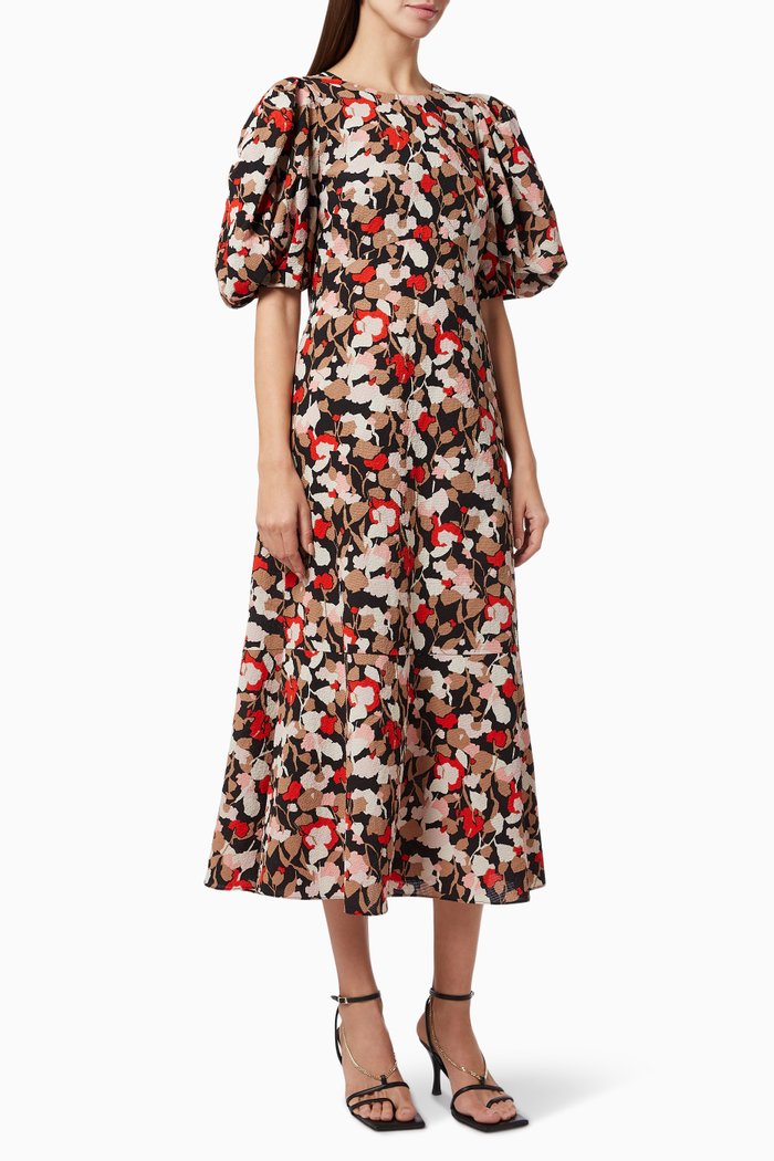 

Helgi Midi Dress in Floral Seersucker, Pink