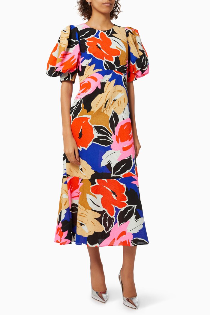 

Harpia Midi Dress in Textured Crepe, Black