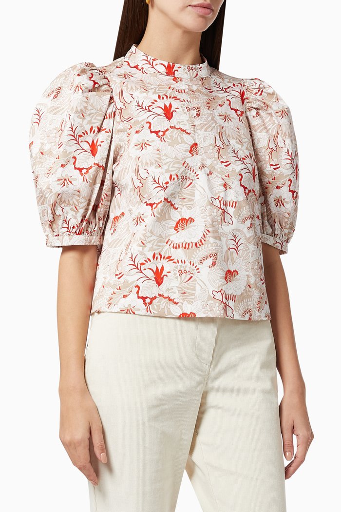 

Balmora Puff Sleeve Top in Stretch Cotton, Pink